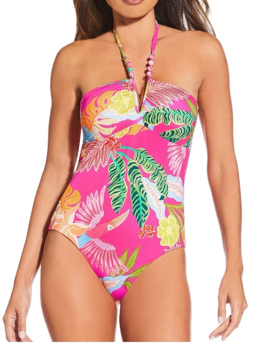 Gibson Latimer L Rainforest Jungle V-Wire Bandeau One Piece Swimsuit